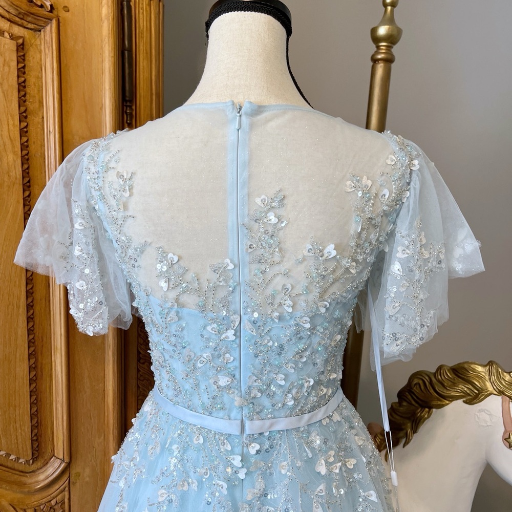 Mac Duggal [2] 20362 Embellished A Line Gown Flutter Feathers Baby Blue princess - Picture 6 of 8